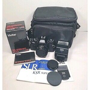 VINTAGE Sears KSX 35mm SLR Camera 1Lens, 1 Flash, Bag Untested